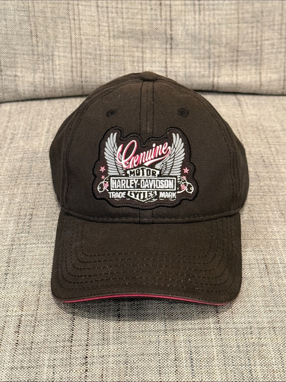 Harley-Davidson Black Baseball Cap with Pink Trim and Wing Patch